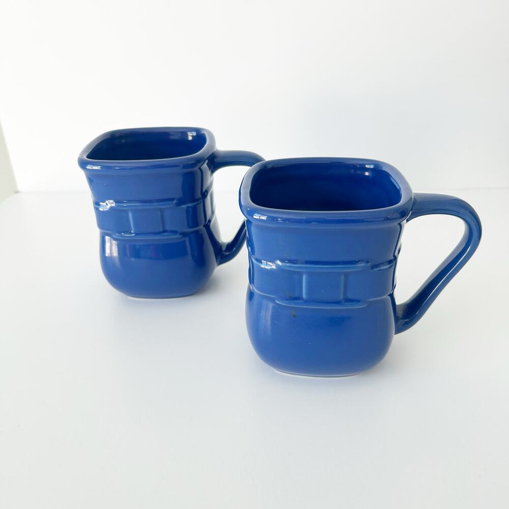 Set Of 2 Longaberger Pottery Woven Traditions Coffee Mugs Cups Blue